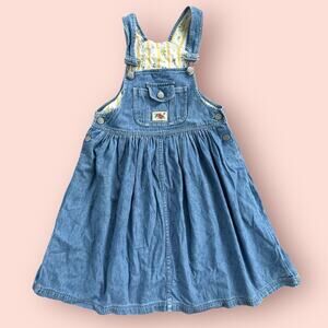 Vintage Bib Overall Dress Girls Denim Blue Jean Jumper Pink Sz 5-6X 90s Pocket